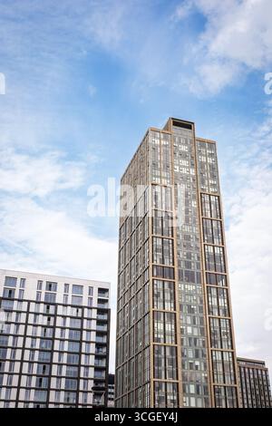 Liverpool Skyline, rund um die Royal Albert Docks, Kreuzfahrthafen und Mann Island. August 2025. Stockfoto