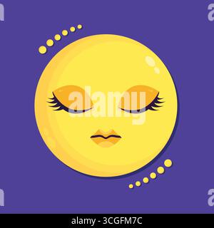 Verschlafener Mond im flachen Stil. Cartoon-Mond-Figur mit geschlossenen Augen. Vektorabbildung Stock Vektor