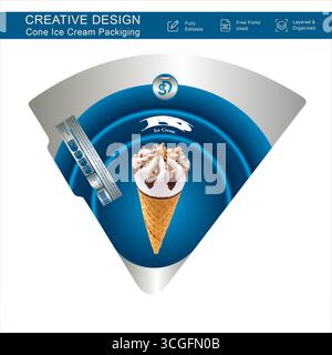 Luxuriöse Vanilla-Eiskegelverpackung, editierbare EPS-Designvorlage für Premium-Dessert-Branding Stock Vektor