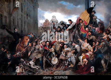 Episode der Septembertage 1830 Grand Place of Brussels von Egide Charles Gustave, Baron Wappers 1803 1874 Belgischer Maler , Museum ( 'Episode der Septembertage 1830' ist ein berühmtes Gemälde des flämischen romantischen Malers Gustave Wappers, das die belgische Revolution auf dem Grand Place in Brüssel darstellt ) Stockfoto