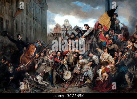Episode der Septembertage 1830 Grand Place of Brussels von Egide Charles Gustave, Baron Wappers 1803 1874 Belgischer Maler , Museum ( 'Episode der Septembertage 1830' ist ein berühmtes Gemälde des flämischen romantischen Malers Gustave Wappers, das die belgische Revolution auf dem Grand Place in Brüssel darstellt ) Stockfoto