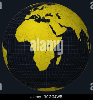Republik Ruanda auf Globe. Landansicht auf der Weltkarte in der Farbpalette Anthrazit Hellgelb. Ruandische Form auf der Karte. Stock Vektor