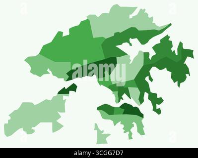 Karte von Hongkong mit Regionen. Nur eine einfache Ländergrenzkarte mit regionaler Aufteilung. Grüne Farbpalette. Stock Vektor