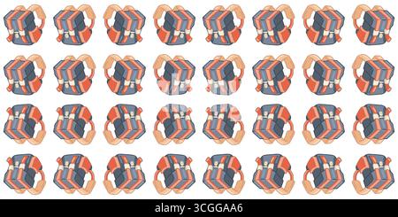 Nahtloses Cartoon-Rucksack-Muster. Blau-orange Schulrucksäcke im Cartoon-Stil. Flaches nahtloses Muster auf weißem Hintergrund. Stock Vektor