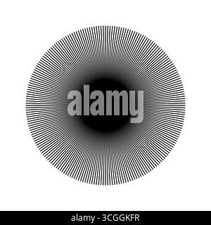 Strahlende Streifen mit Speichengitter. Radiale Strahlungslinien runden. Sonnenstern platzen, Strahlen. Kreisförmig Linien Balken. Abstrakte geometrische Musterform. Stock Vektor