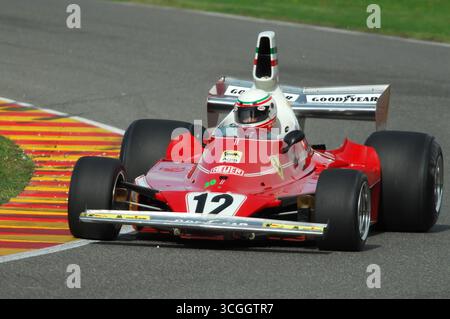 Mugello, Italien - 27. Oktober 2007: Unbekannter Lauf mit dem historischen Ferrari F1 312T Jahr 1975 ex Niki Lauda während der Veranstaltung der Ferrari Racing Days Jahr 200 Stockfoto