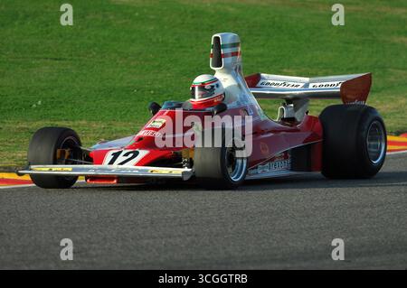 Mugello, Italien - 27. Oktober 2007: Unbekannter Lauf mit dem historischen Ferrari F1 312T Jahr 1975 ex Niki Lauda während der Veranstaltung der Ferrari Racing Days Jahr 200 Stockfoto