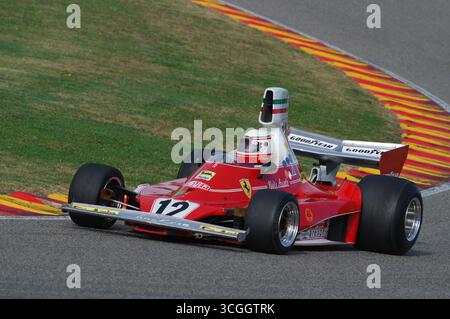 Mugello, Italien - 27. Oktober 2007: Unbekannter Lauf mit dem historischen Ferrari F1 312T Jahr 1975 ex Niki Lauda während der Veranstaltung der Ferrari Racing Days Jahr 200 Stockfoto
