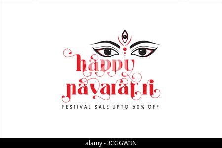 Navaratri oder Happy durga Puja Festival Sale Tag Poster Banner oder große Festsaison Angebot Poster, bis zu 50 % Rabatt Poster, vollständig bearbeitbar Stock Vektor