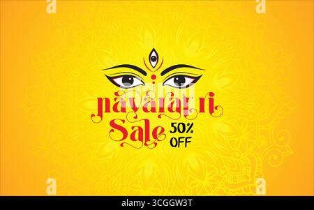 Navaratri oder Happy durga Puja Festival Sale Tag Poster Banner oder große Festsaison Angebot Poster, bis zu 50 % Rabatt Poster, vollständig bearbeitbar Stock Vektor
