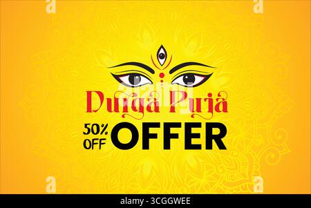 Navaratri oder Happy durga Puja Festival Sale Tag Poster Banner oder große Festsaison Angebot Poster, bis zu 50 % Rabatt Poster, vollständig bearbeitbar Stock Vektor