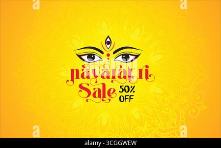 Navaratri oder Happy durga Puja Festival Sale Tag Poster Banner oder große Festsaison Angebot Poster, bis zu 50 % Rabatt Poster, vollständig bearbeitbar Stock Vektor