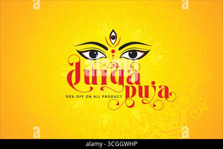 Navaratri oder Happy durga Puja Festival Sale Tag Poster Banner oder große Festsaison Angebot Poster, bis zu 50 % Rabatt Poster, vollständig bearbeitbar Stock Vektor