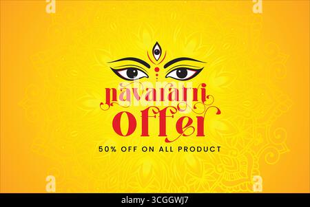 Navaratri oder Happy durga Puja Festival Sale Tag Poster Banner oder große Festsaison Angebot Poster, bis zu 50 % Rabatt Poster, vollständig bearbeitbar Stock Vektor