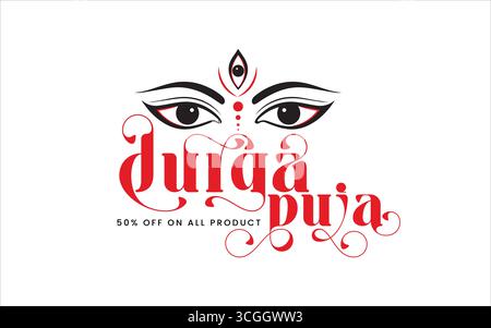 Navaratri oder Happy durga Puja Festival Sale Tag Poster Banner oder große Festsaison Angebot Poster, bis zu 50 % Rabatt Poster, vollständig bearbeitbar Stock Vektor