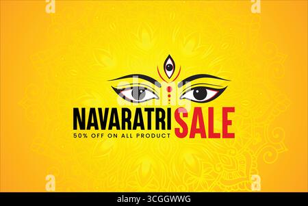 Navaratri oder Happy durga Puja Festival Sale Tag Poster Banner oder große Festsaison Angebot Poster, bis zu 50 % Rabatt Poster, vollständig bearbeitbar Stock Vektor