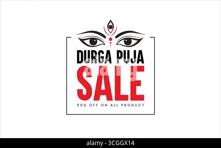 Navaratri oder Happy durga Puja Festival Sale Tag Poster Banner oder große Festsaison Angebot Poster, bis zu 50 % Rabatt Poster, vollständig bearbeitbar Stock Vektor