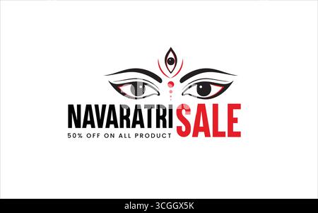 Navaratri oder Happy durga Puja Festival Sale Tag Poster Banner oder große Festsaison Angebot Poster, bis zu 50 % Rabatt Poster, vollständig bearbeitbar Stock Vektor