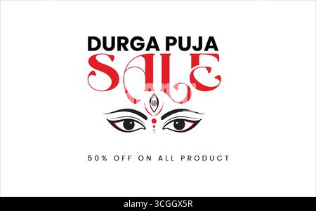 Navaratri oder Happy durga Puja Festival Sale Tag Poster Banner oder große Festsaison Angebot Poster, bis zu 50 % Rabatt Poster, vollständig bearbeitbar Stock Vektor