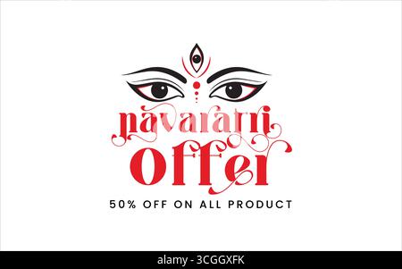 Navaratri oder Happy durga Puja Festival Sale Tag Poster Banner oder große Festsaison Angebot Poster, bis zu 50 % Rabatt Poster, vollständig bearbeitbar Stock Vektor