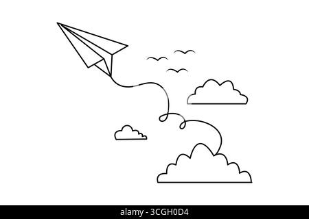Papier-Ebene-Symbol Umriss minimalistische eine Linie abstrakte Zeichnung isolierte saubere Kunst Illustration Stock Vektor