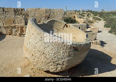 Überreste der römischen Olivenölindustrie in Sabratha an der Küste Libyens Stockfoto