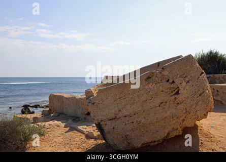 Überreste der römischen Olivenölindustrie in Sabratha an der Küste Libyens Stockfoto