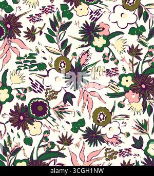 Vintage-Blumenhintergrund. Blumenmuster mit kleinen blauen Blüten auf elfenbeinfarbenem Hintergrund. Nahtloses Muster für Design und Modeschmucke. Ditsy Stock Vektor