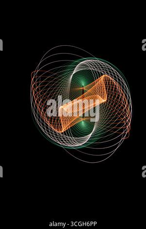 Abstrakte Lichtmalerei mit bunten Linien und geometrischem Muster auf schwarzem Hintergrund Stockfoto
