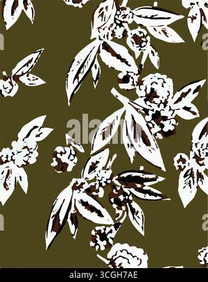 Das nahtlose Blumenmuster zeigt große, stilisierte weiße und rosafarbene Magnolienblüten mit einem durchscheinenden oder gespenstischen Aussehen auf einer massiven Terrakotta Stock Vektor