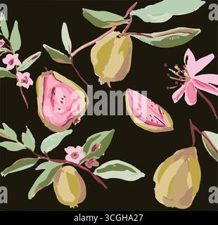 Das nahtlose Blumenmuster zeigt große, stilisierte weiße und rosafarbene Magnolienblüten mit einem durchscheinenden oder gespenstischen Aussehen auf einer massiven Terrakotta Stock Vektor