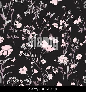 Vintage-Blumenhintergrund. Blumenmuster mit kleinen blauen Blüten auf elfenbeinfarbenem Hintergrund. Nahtloses Muster für Design und Modeschmucke. Ditsy Stock Vektor