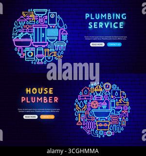 Klempner Services Neonbanner Stock Vektor