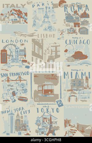 Handgezeichnetes, flaches Blumenmuster. Abstrakter floraler Hintergrund mit Blumen und Blättern. Handgezeichnete moderne Kunst. Vintage Bio handgezeichnet na Stock Vektor