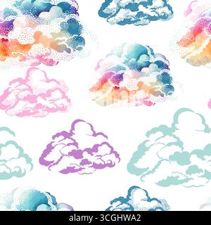 Wolken nahtloser Hintergrund. Handgezeichnet. Nicht AI, Vektorillustration Stock Vektor
