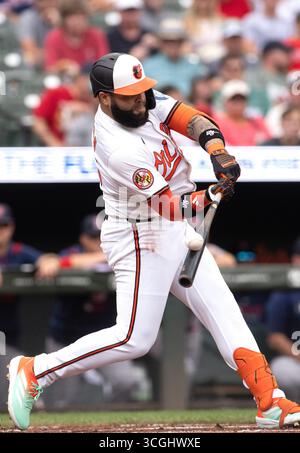 Baltimore, USA. August 2025. BALTIMORE, MD - 28. AUGUST: Baltimore Orioles dritte Basis Emmanuel Rivera (26) bei einem MLB-Spiel zwischen den Baltimore Orioles und den Boston Red Sox am 28. August 2025 im Oriole Park in Camden Yards in Baltimore, Maryland. (Foto: Tony Quinn/SipaUSA) Credit: SIPA USA/Alamy Live News Stockfoto