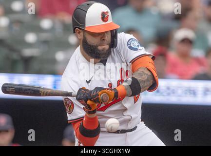 Baltimore, USA. August 2025. BALTIMORE, MD - 28. AUGUST: Baltimore Orioles dritte Base Emmanuel Rivera (26) bei einem MLB-Spiel zwischen den Baltimore Orioles und den Boston Red Sox am 28. August 2025 im Oriole Park in Camden Yards in Baltimore, Maryland. (Foto: Tony Quinn/SipaUSA) Credit: SIPA USA/Alamy Live News Stockfoto