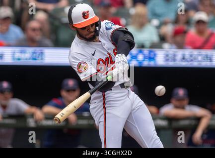 Baltimore, USA. August 2025. BALTIMORE, MD - 28. AUGUST: Baltimore Orioles zweite Base Jeremiah Jackson (82) bei einem MLB-Spiel zwischen den Baltimore Orioles und den Boston Red Sox am 28. August 2025 im Oriole Park in Camden Yards in Baltimore, Maryland. (Foto: Tony Quinn/SipaUSA) Credit: SIPA USA/Alamy Live News Stockfoto