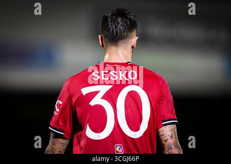 Cleethorpes, Großbritannien. August 2025. Manchester United Benjamin Sesko (30) Porträt während des Spiels Grimsby Town FC gegen Manchester United FC Carabao Cup 2. Runde im Blundell Park, Cleethorpes, England, Vereinigtes Königreich am 27. August 2025 Credit: Phil Duncan/Every Second Media Credit: Every Second Media/Alamy Live News Stockfoto