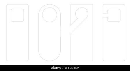 Sammlung von Etiketten für Vektortüraufhänger in flacher Ausführung. Ausgestanzte Papieretiketten für Hoteltüren mit Zimmerschildern wie "nicht stören". Hängend Stock Vektor
