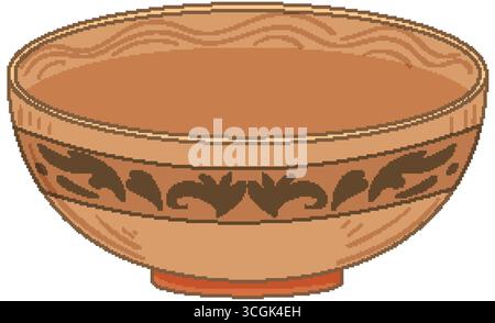 Vektor-Illustration der kunstvollen Keramikschale mit Blumenmuster, Erdtönen und einfacher Schattierung Stock Vektor