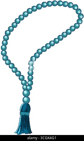 Digitaler Vektor von blauen Gebetskugeln und Quasten, klare Linien, weiche Farbverläufe, isolierter Hintergrund Stock Vektor