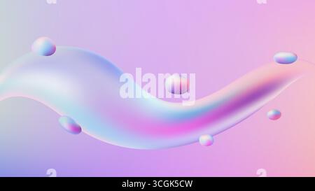 Abstrakte holographische Fluidwelle fließt über einen pastellfarbenen Hintergrund, wo glatte Kugeln in leuchtenden Tönen driften und ein ruhiges futuristisches Design für Mo schaffen Stock Vektor