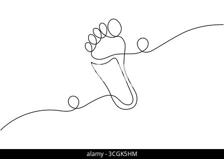 Einzeichenkunst eines menschlichen Fußes und abstrakte Wellenlinien Stock Vektor