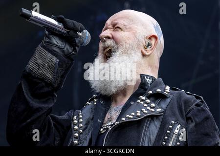 Rob Halford, Sänger von Judas Priest live beim 60-jährigen Jubiläumskonzert der Skorpione in der Heinz-von-Heiden-Arena in Hannover am 05.07.2025 Stockfoto