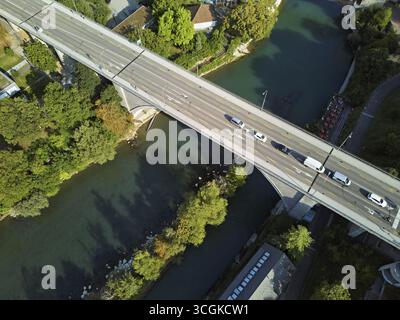 Hohe Brücke von oben über die Limmat, Baden, Kanton, Aargau, Schweiz Stockfoto