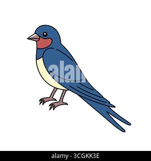 Schlucken Sie im Cartoon-Stil. Umrissdarstellung. Handgezogene Kritzelschlucke. Frühlingsvögel Vektor Stock Vektor