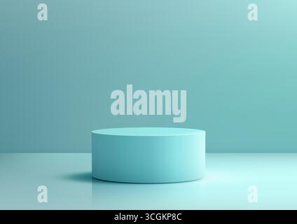 Minimales Aqua-Produktpodium mit mattem Zylindertisch und glänzendem Boden, der einen ruhigen, eleganten Hintergrund für die Präsentation und den Modus des Brandings schafft Stock Vektor