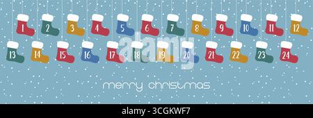 Adventskalender mit hängenden weihnachtssocken Vektor-Illustration Stock Vektor