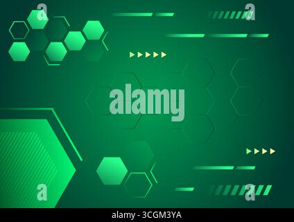 Grüner Technologiehintergrund mit Sechsecken und Pfeilen Stock Vektor